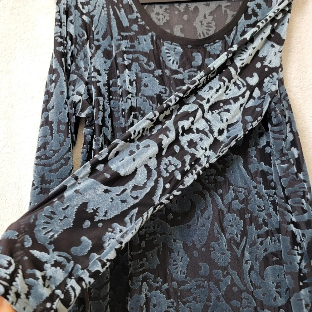 Simply Vera Vera Wang Velvet Burnout Top XLG‎ Fairy Grunge Whimsigoth Teal Black